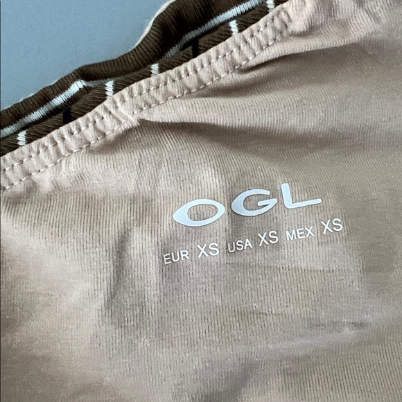 NWT OGL Asymmetrical Brown and White Striped Brami Top Size XS - Picture 5 of 7